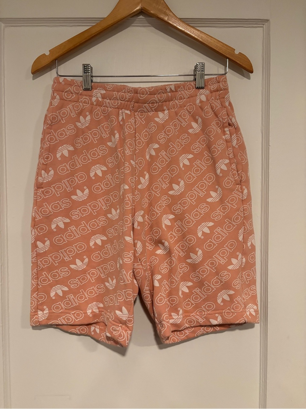 adidas Peach Pink Allover Logo Shorts